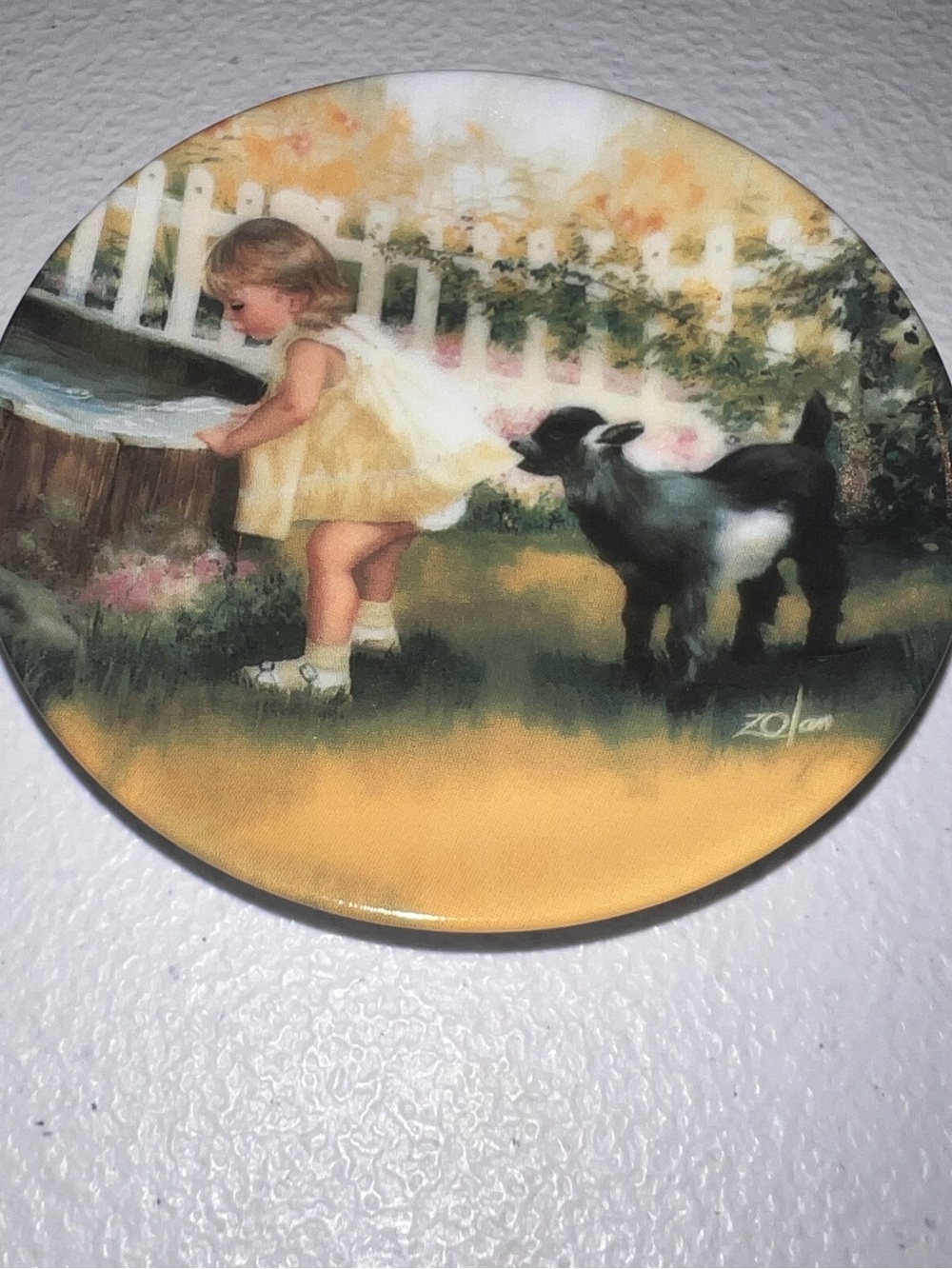 Sunny Yellow Girl & Goat Decorative Wall Plate
